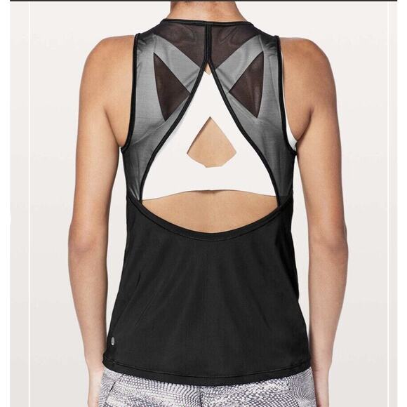 Lululemon Women Solid Black Cutout Open Back Mesh For The Run Tank Top Shirt 2 - Picture 9 of 9